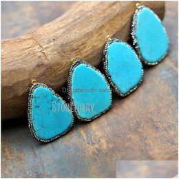 Pendentif Colliers PM8849 Bleu Turquoise Noir Strass Cuivre Sier Plaqué Forme Irregar Forme Charmes Pendentifs Bijoux Drop Livraison DHDHM