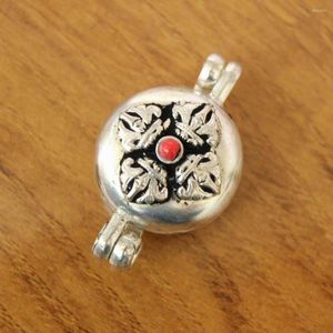 Pendentif Colliers PN070 Ethnique Tibétain Argent Dorje Boîte De Prière Amulette À La Main Népal 23mm Rond Gau Collier