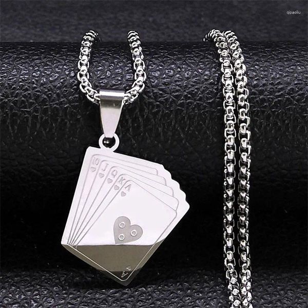 Collares colgantes Poker 10 J Q K A Collar Tarjeta de entretenimiento de acero inoxidable Lucky Ace Of Spades Fortune Jugando Joyería Collier 6143S1