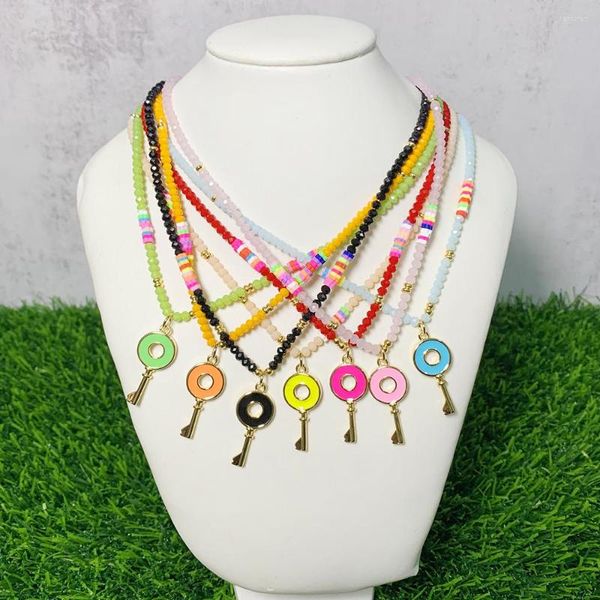 Collares pendientes Arcilla polimérica / Cadena de cuentas de colores Collar de esmalte con forma de llave de moda Aceptar Joyería DIY Precio de fábrica al por mayor