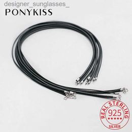 Collares colgantes PONYKISS Real 925 Plata de Ley Collar de gargantilla de cuerda de cuero negro para mujer Joyería fina clásica Bijoux minimalista L231218