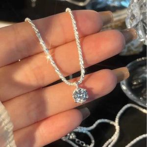 Hangende kettingen populaire S925 Sterlsilver Sparklnecklace dames licht luxe ronde witte diamant hanger Galaxy ketting sieraden J240516