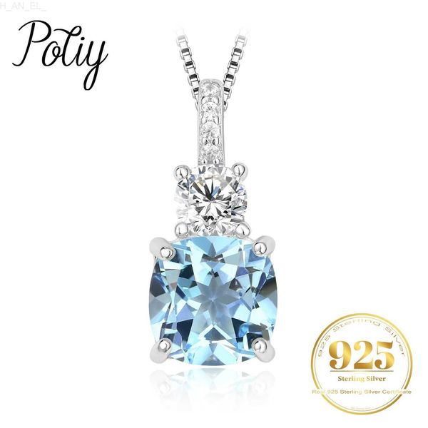 Potiy coussin naturel bleu ciel topaze 925 en argent Sterling pendentif pierre précieuse déclaration collier femmes sans chaîne mignon saint valentin cadeau C24326