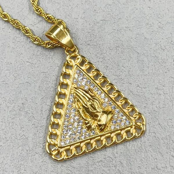 Pendentif Colliers Priez Main Bouddha Hommes Collier en acier inoxydable avec strass pour bijoux masculins cadeau en gros