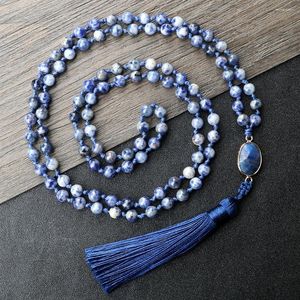 Pendentif Colliers Prière 108 Mala Perles Gland Collier 6mm Point Blanc Bleu Pierre Naturelle BraceletBangle Chaîne Bijoux Cadeau Ami
