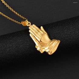 Hänge Halsband Praying Hands Halsband Rostfritt stål Berlocker Guldfärgad Hiphop För män Kvinnor Religiösa