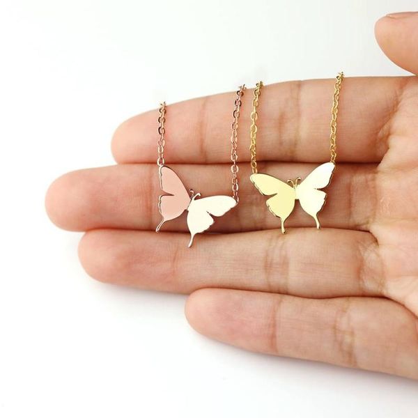 Pendentif Colliers Joli grand collier papillon femmes enfants bijoux couleur or chaîne en acier inoxydable mignon animal Colar Feminino Bff cadeauxpendent