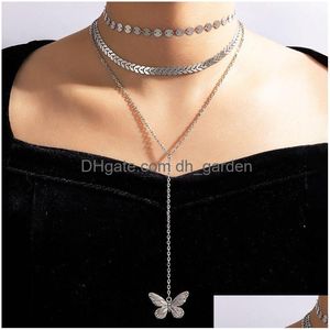 Joli papillon pendentif collier charmes feuille plaquette longue clavicule chaîne Sier couleur alliage métal bijoux pour Dhgarden Dhki6