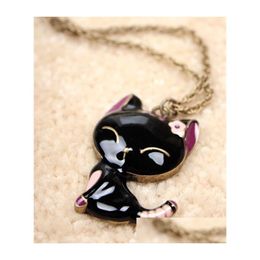 Colliers de pendentif Collier de chat Jielliers émaillace émail Maxi Déclaration pour femmes Girl Animal Gift Long Chain Drop Livrot Pendants DHPQF