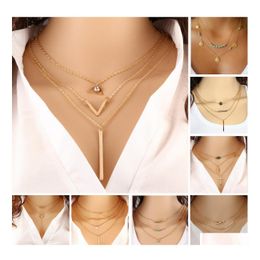 Collares pendientes Bastante Gargantilla Collier Boho Perlas Cadena de diamantes Mtilayer Para Mujeres Hombres Bar Capas Borla Metal Oro Gota Entrega Dhtnj