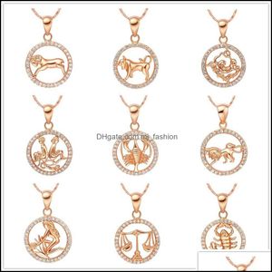 Pendentif Colliers Joli cristal Beautifly Collier Or Couleur Gémeaux Cancer Lion Vierge Balance Scorpion 12 Constellations Pend Mjfashion Dhrgx