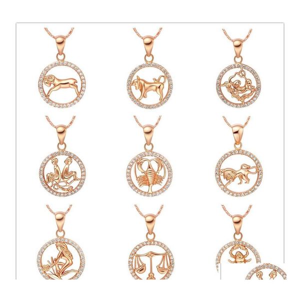 Pendentif Colliers Joli Cristal Beautifly Collier Or Couleur Gémeaux Cancer Lion Vierge Balance Scorpion 12 Constellations Pendentifs Goutte Dh8Py