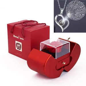 Colliers pendentif collier de projection ensemble avec boîte-cadeau rose 100 langues je t'aime coeur bijoux 2024