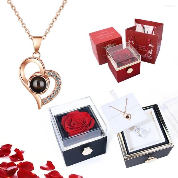 Colliers pendentifs Collier de projection Ensemble avec Creative Flip Rose Box Box 100 langues Je t'aime Jewelry 2024 dans les accessoires