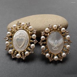 ¡Promoción de los collares pendientes! Concha de perla madre Natural de la Virgen de Guadalupe Grace con dijes de corazón sagrado CZ para joyería