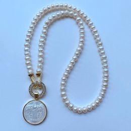 Pendentif Colliers promotion Véritable Perle D'eau Douce Croix San Benito Mère Collier Ras Du Cou Médaille Religieuse s 230804