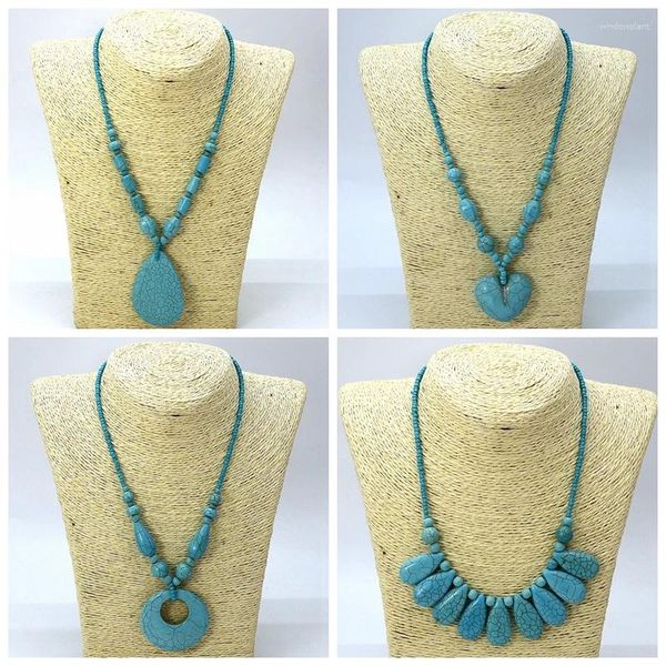 Promociones Collares Colgantes!!Collar de piedra natural azul para mujer, joyería de moda para vacaciones de primavera y verano