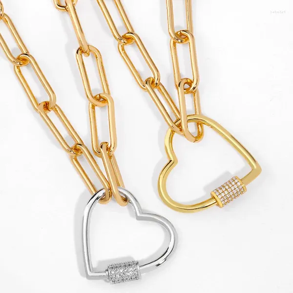 Colliers pendants Punk 3 Couleur disponible Collier de coeur Bijoux pour femmes Déclaration de la chaîne épaisse couloir CZ Carabiner Lock fermoir