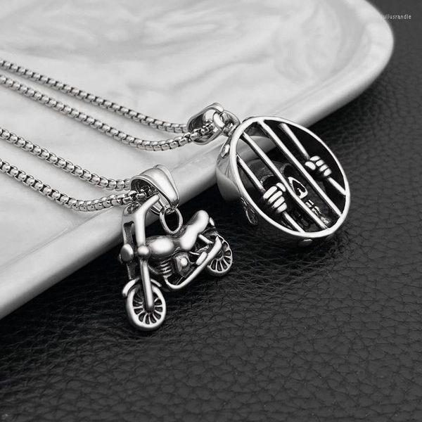 Collares pendientes Punk 316L Acero inoxidable calavera hombres coche motocicleta suerte satanismo oculto Metal collar joyería regalos