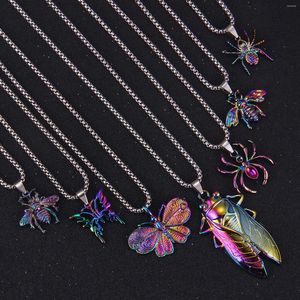 Pendentif Colliers Punk AB Couleur Insecte Pendentifs À La Mode Simple En Acier Inoxydable Araignée Chaîne Collier Pour Femme Homme Cou Bijoux Cadeau