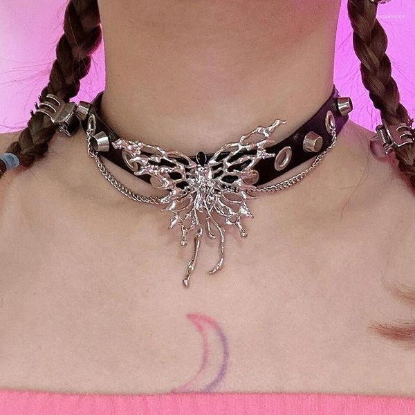 Collares colgantes Punk Estética Cuero Mariposa Gargantilla Accesorios Sexy Collar fresco para mujeres Goth Egirl Grunge Rock