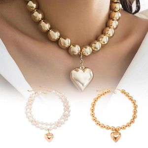 Colliers pendants Punk Big Love Heart Collier Choker pour femmes Vintage Chunky Fourni Perles Perles de chaîne Grunge Jewelry STEAMPUN U1S2