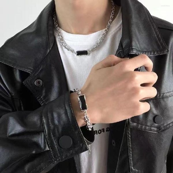 Collares colgantes, collar Punk de cristal negro para mujeres y hombres, cadena de acero inoxidable de doble capa de moda 2023, joyería Emo Grunge