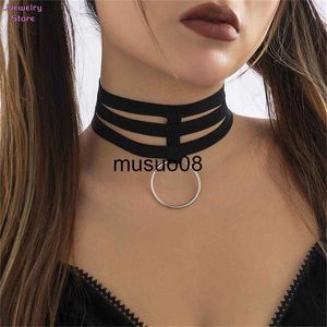 Hanger Kettingen Punk Zwarte Elastische Band Korte Choker Ketting voor Vrouwen Gothic Grote Cirkel Hangers Kettingen Kraag Mode-sieraden op Nek J230601