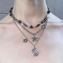 Colliers de pendentif Punk charme chaîne de bijoux Vortex Collier pendentif collier étoile Retro Star Fashion Fashion Gothic Collier accessoires GLENG J240513