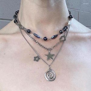 Colliers pendants punk charmes chaînes de bijoux vortex tourbillon vintage étoile chauffe femme mode collier goth accessoire grunge