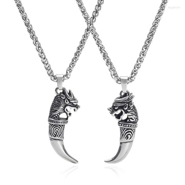 Collares pendientes Punk Cool Brave Wolf dientes collar mujeres hombres joyería de la suerte