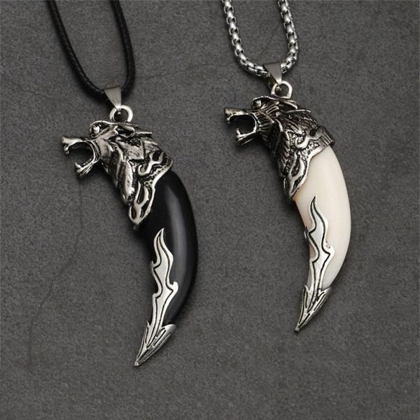 Pendentif Colliers Punk Cool Loup Dents Collier Pour Hommes Femmes Métal Vintage Imitation Dent Brave Amulette Bijoux Chanceux CadeauxPendentif