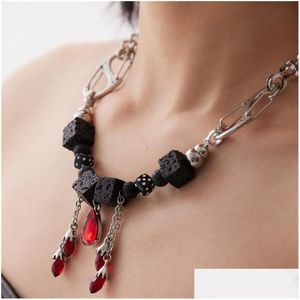 Pendentif Colliers Punk Dark Design Niche Ruby Collier Femelle Goutte De Sang En Forme De Pierre Originale Accessoires Tempérament Bijoux Livrer Dhgkp