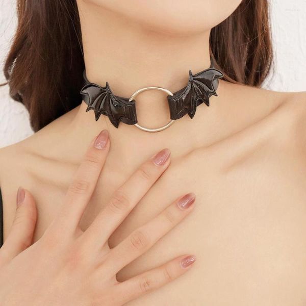 Collares pendientes Punk Devil Bat Wing Necklacel Cute Harajuku Leather Heart Collar Neck Chain Jewelry para mujeres Cosplay Style Friends Gifts