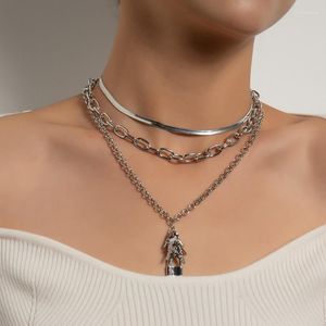 Pendentif colliers Punk exagéré chaînes épaisses serrure à clé collier pour femmes multicouche Vintage géométrique Colar bijoux cadeau