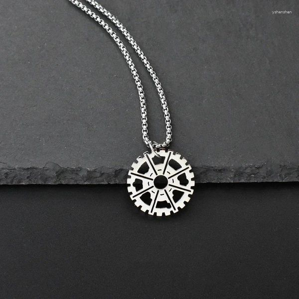 Pendentif Colliers Punk Géométrique Gear Pour Hommes Garçon Rond En Acier Inoxydable Collier Mode Mâle Bijoux Streetwear