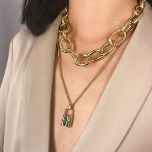 Collares pendientes Punk Gold Layered Lock Necklace Set Cuban Link Chunky Cadenas gruesas para mujeres Hip Hop Trendy JewelryPendant