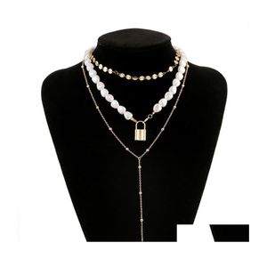 Collares pendientes Punk Gold Link Chain Necklace Pearl Heart Bow Knot Gargantilla para mujer Joyería de moda Regalos Drop Delivery Colgantes Otkzs