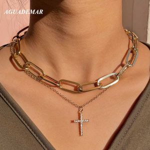 Hanger kettingen punk gouden kristal kruisketting ketting voor vrouwen religieus portret kruiskruis multi-layer sleutelbeen ketting choker kettingen sieraden y240420