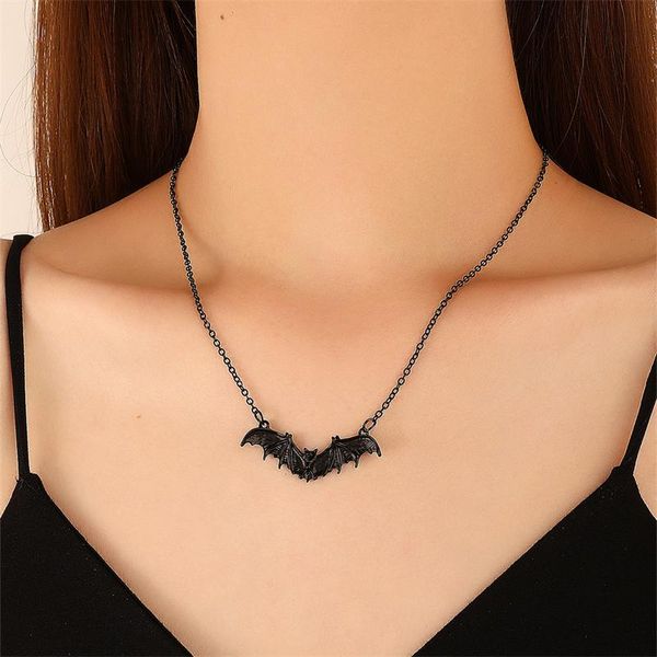 Colliers pendants Punk Gothic Black Bat Collier Tendance Hip Hop Style Halloween Clicule Chaîne de vacances Bijoux Accessoires Femme Femme