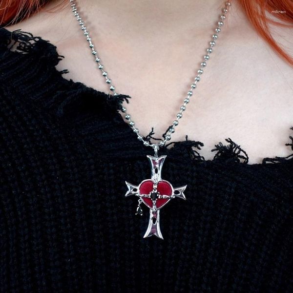 Pendentif Colliers Punk Gothic Silver Tone Perle Chaîne Collier Coeur Ras Du Cou