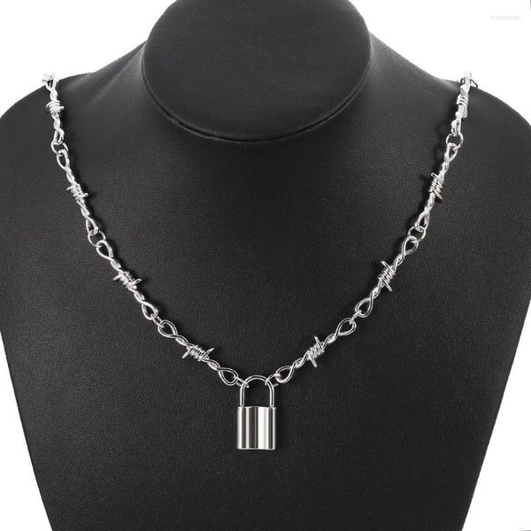 Pendentif Colliers Punk Harajuku Style Thorn Chain Collier Argent Couleur Streetwear Lock pour Femmes Hommes Cool Bijoux Cadeaux