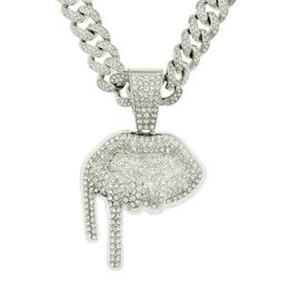 Pendentif Colliers Punk Hip Hop Cubain Chaîne Collier Ras Du Cou Glacé Rappeur Cristal Lèvres Sexy Mode Zircon Bijoux Cadeau