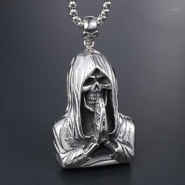 Pendentif Colliers Punk Bijoux Grim Reaper's Death Prière Collier Hommes Hip-Hop Party Charm Accessoires Anniversaire Cadeau1