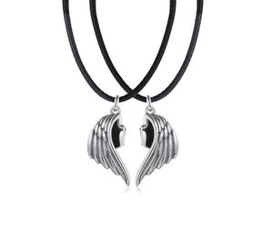 Colliers pendants aimants punk attirent la chaîne de corde en cuir Collier d'aile de démon ange pour les couples d'amant Men des femmes Clavicle Jewe9809393