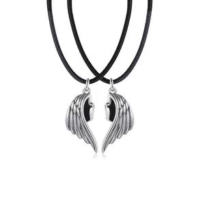 Collares colgantes Imanes punk atraen cuerda de cuero cadena de eslabones ángel demonio ala collar para amantes parejas hombres mujeres clavícula Jewe2013