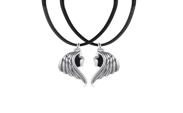 Colliers pendants aimants punk attirent la chaîne de corde en cuir Collier d'aile de démon ange pour les couples d'amant Men des femmes Clavicle Jewe6568906
