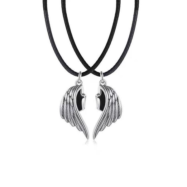 Collares colgantes Imanes punk atraen cuerda de cuero cadena de eslabones ángel demonio ala collar para amantes parejas hombres mujeres clavícula jewe274g