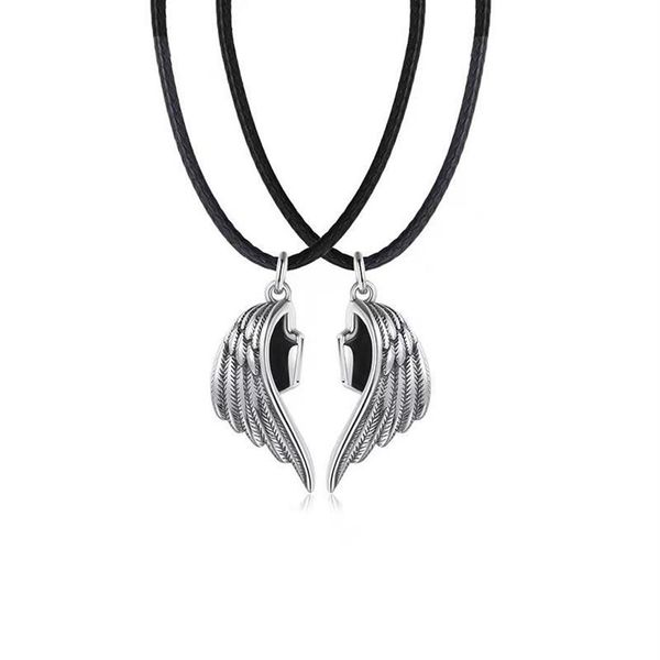 Collares colgantes Imanes punk atraen cuerda de cuero cadena de eslabones ángel demonio ala collar para amantes parejas hombres mujeres clavícula jewe230d