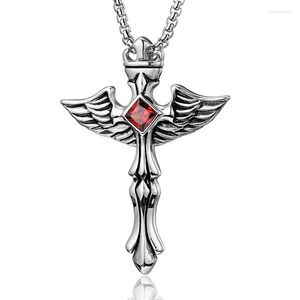 Pendentif Colliers Punk Rétro Titane Acier Colonnes Couronne Aile D'ange Croix Pendentifs Collier Pour Hommes Bijoux Argent Couleur Jamais Fade Drop